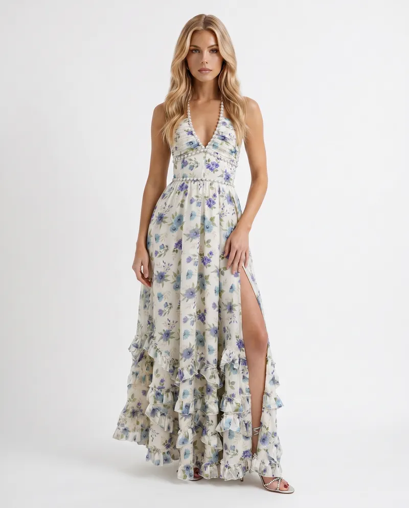 Bianca Ruffle Maxi Dress - Garden Mist