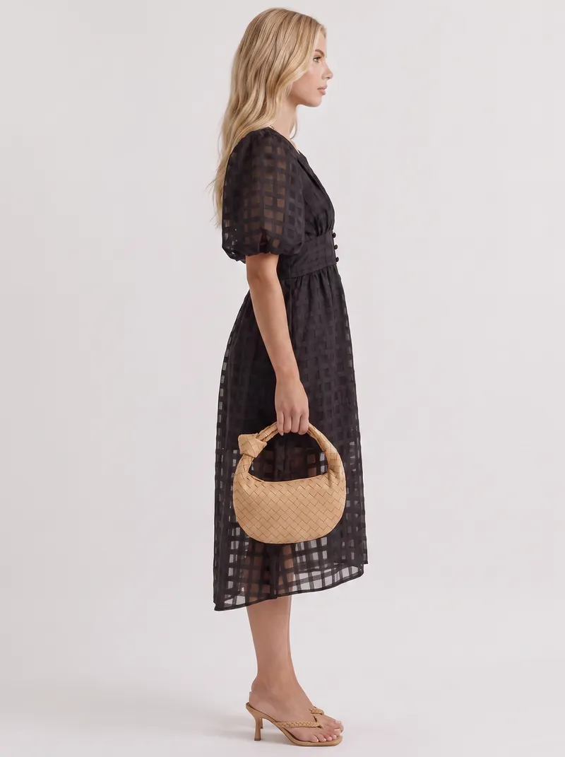 Colette Windowpane Midi Dress - Black