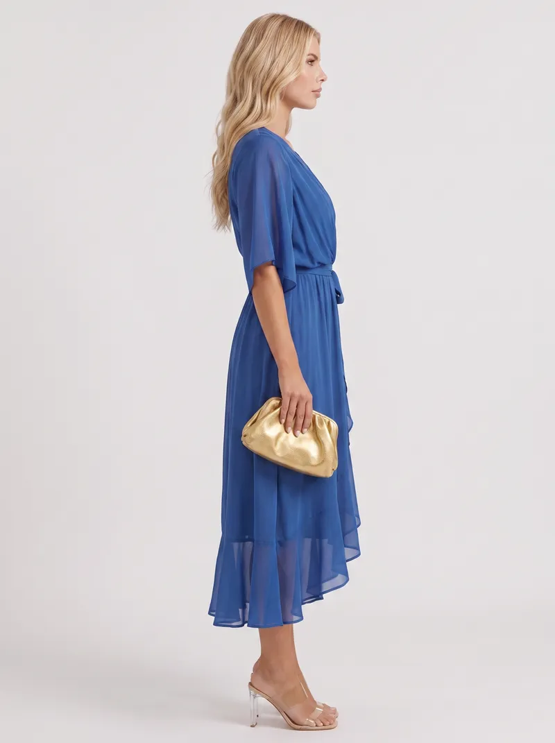 Lucienne Wrap Midi Dress - Blue