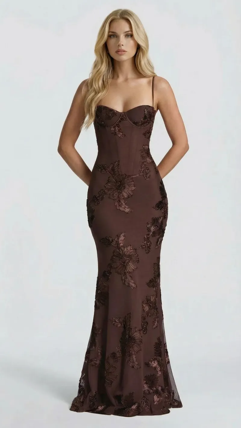 Celestina Floral Maxi Dress - Brown
