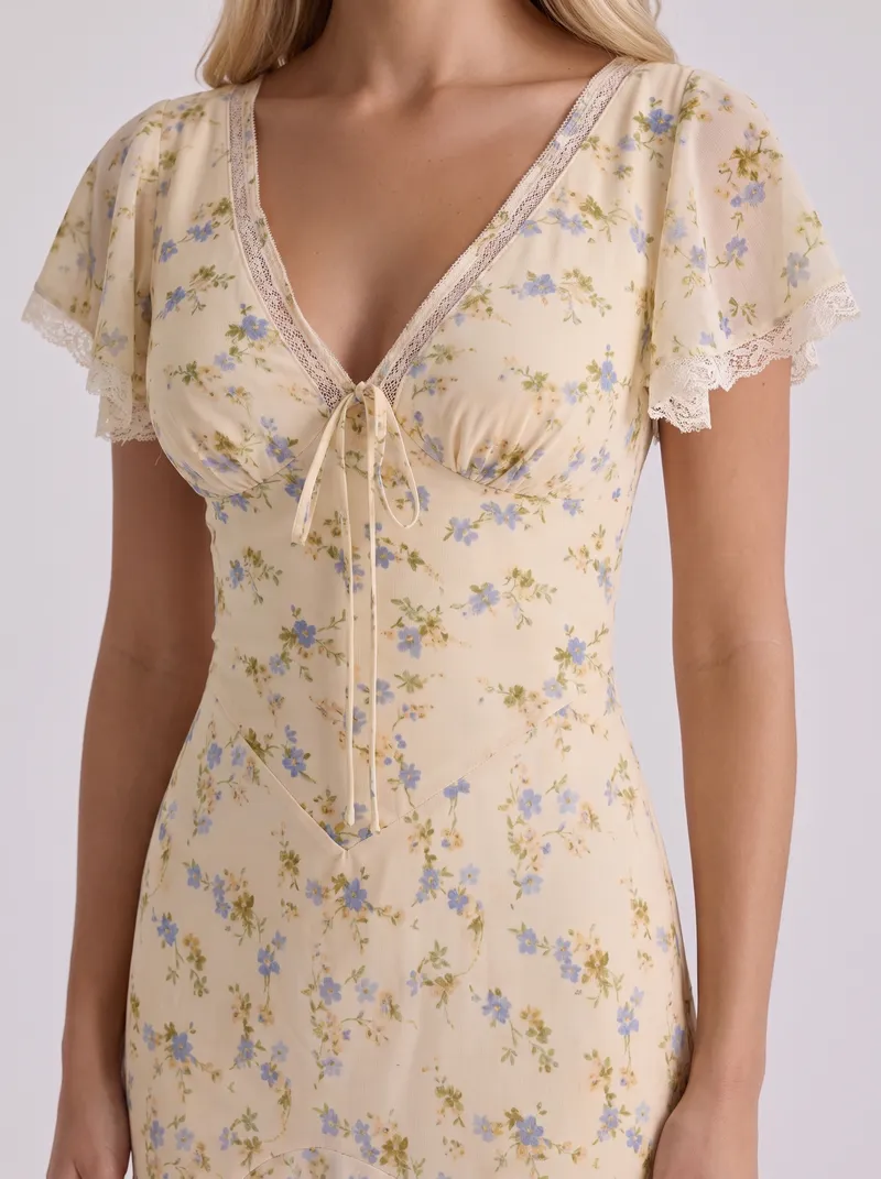 Genevieve Flutter Maxi Dress - Lemon