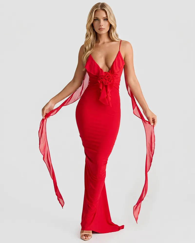 Daniela Slip Maxi Dress - Red