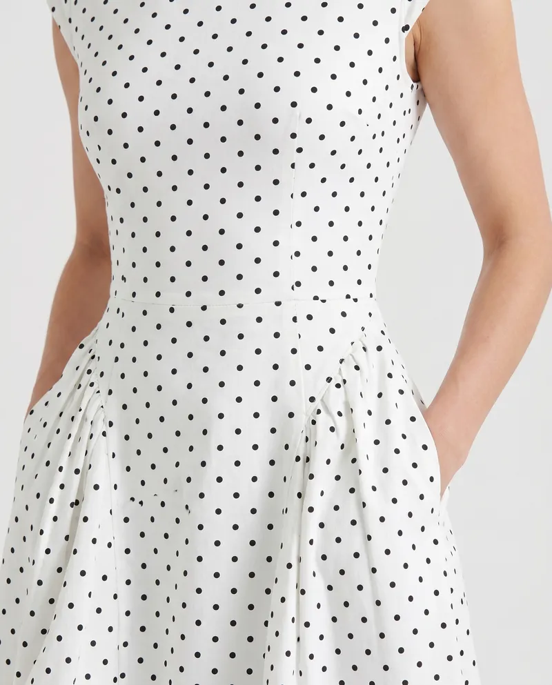 Greer Polka Dot Midi Dress - White