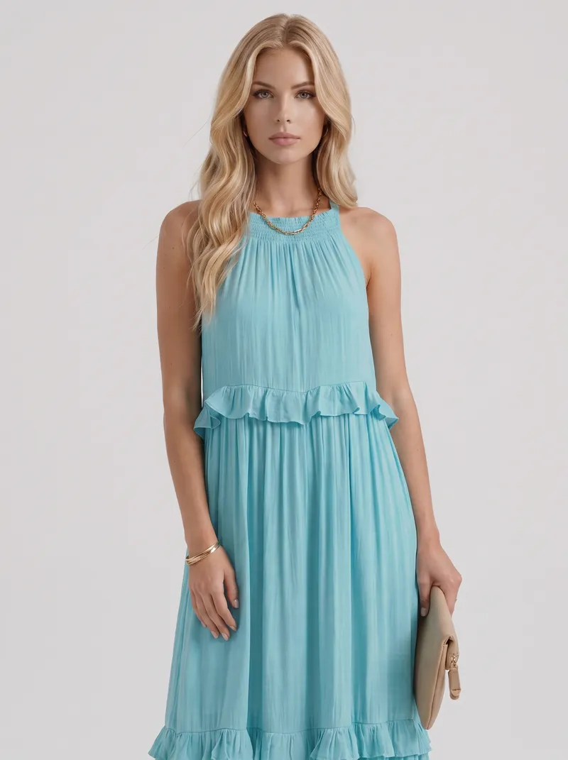 Thea Tiered Maxi Dress - Light Blue