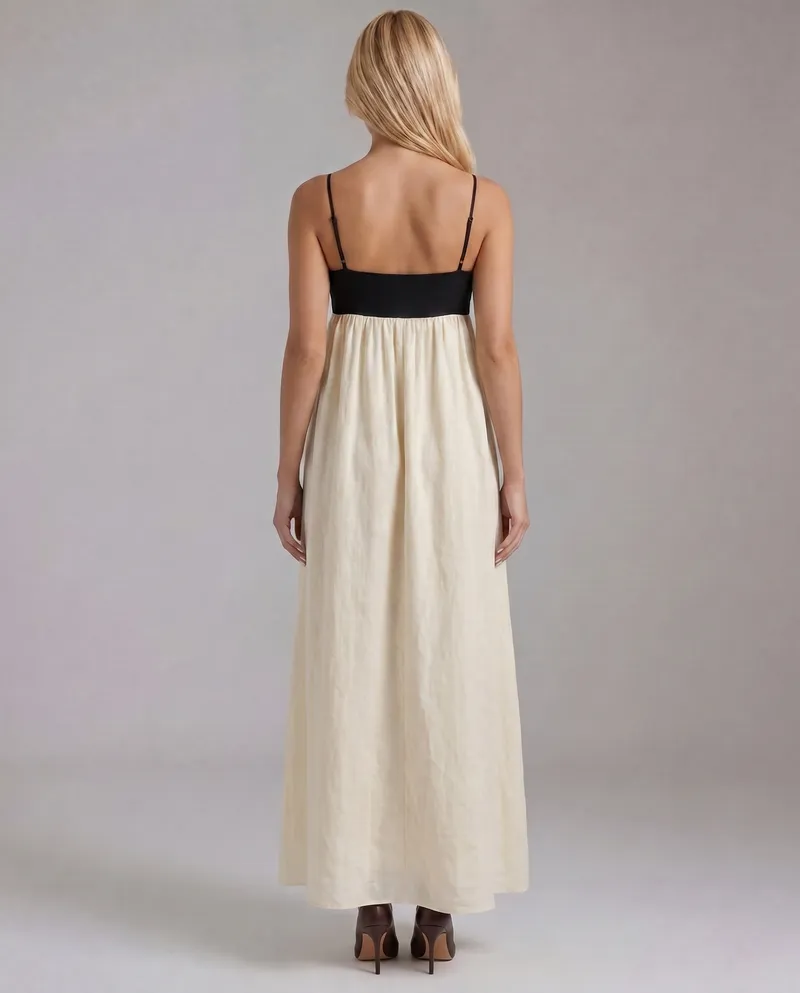 Aria Patchwork Slip Maxi Dress - Black & White