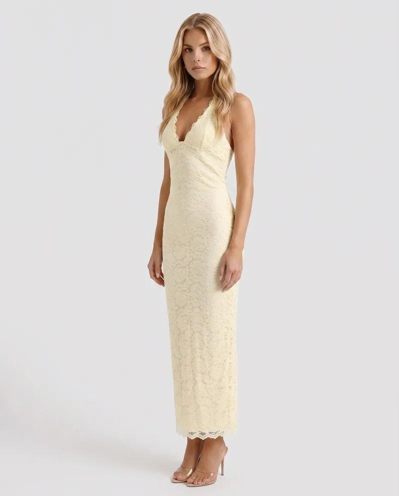 Liliana Scallop Maxi Dress - Lemon