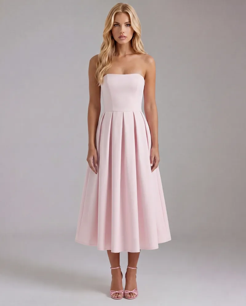 Juliana Strapless Midi Dress - Pink