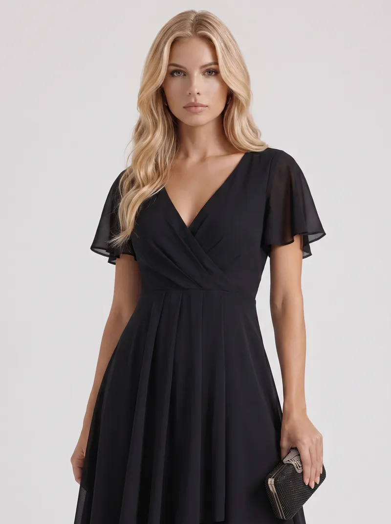 Calliope Ruffle Midi Dress - Black