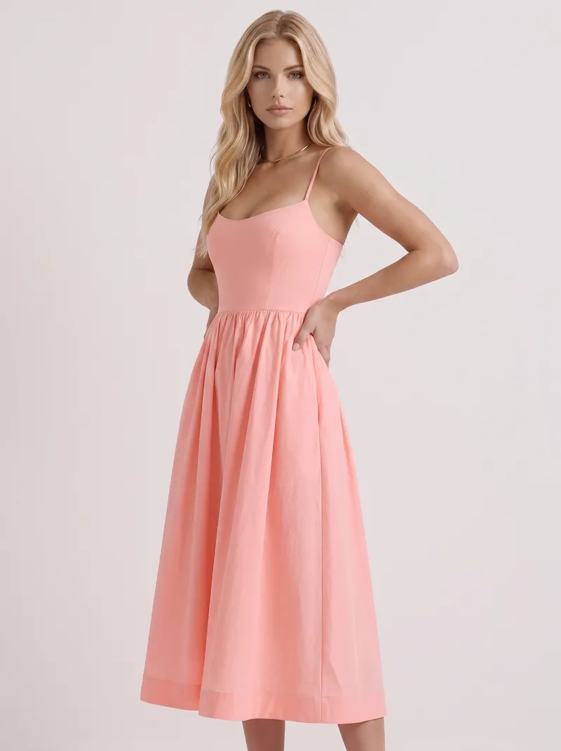 Birdie Flare Midi Dress - Pink