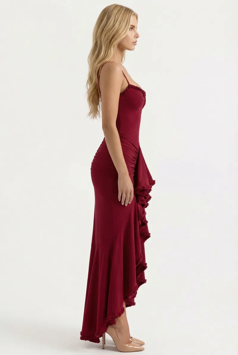Gabbi Ruffle Maxi Dress - Burgundy
