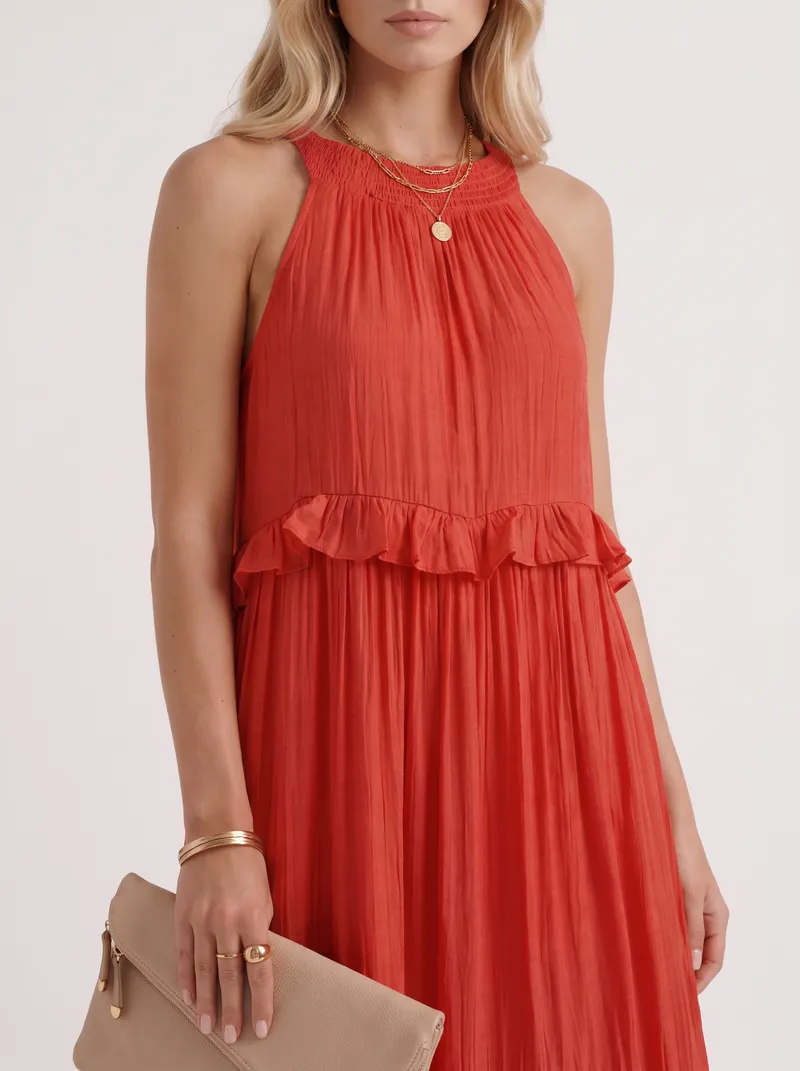 Thea Tiered Maxi Dress - Red