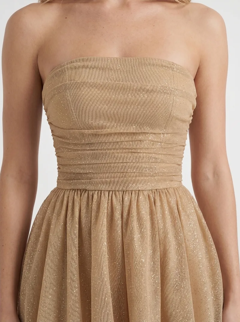 Katrina Strapless Sequin Sparkle Mini Dress - Gold