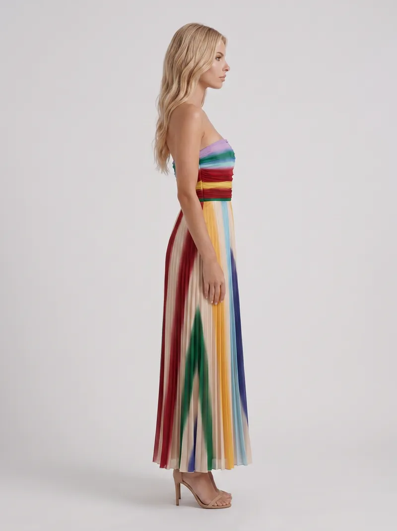 Adeline Pleated Maxi Dress - Multicolor