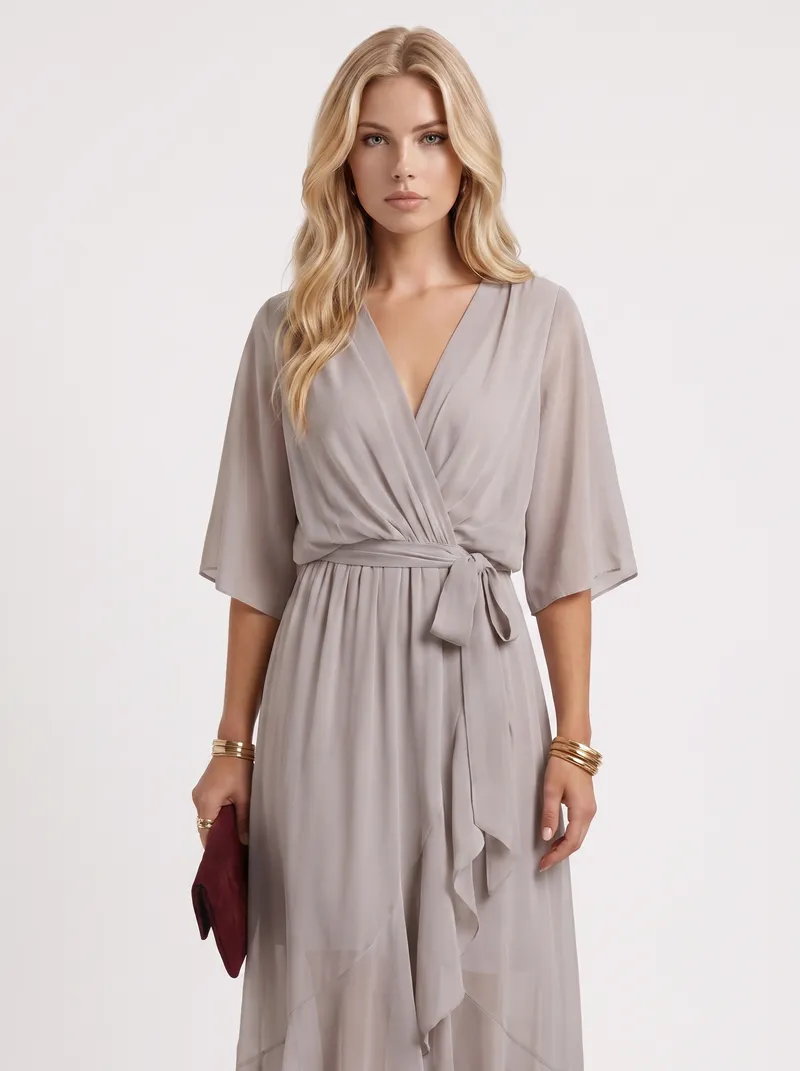 Lucienne Wrap Midi Dress - Grey