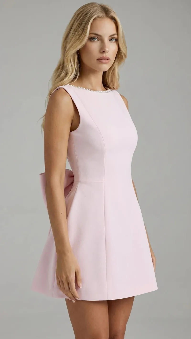 Jocelyn Backless Pearl Mini Dress - Pink