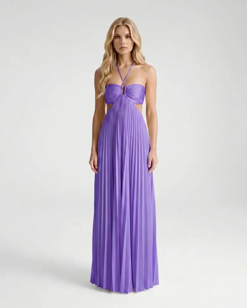 Aurora Pleated Cutout Maxi Dress - Purple