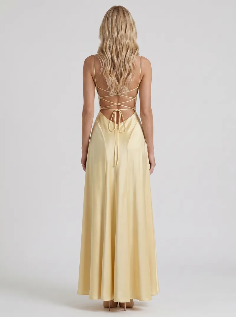 Eloise Cowl Neck Satin Maxi Dress - Lemon