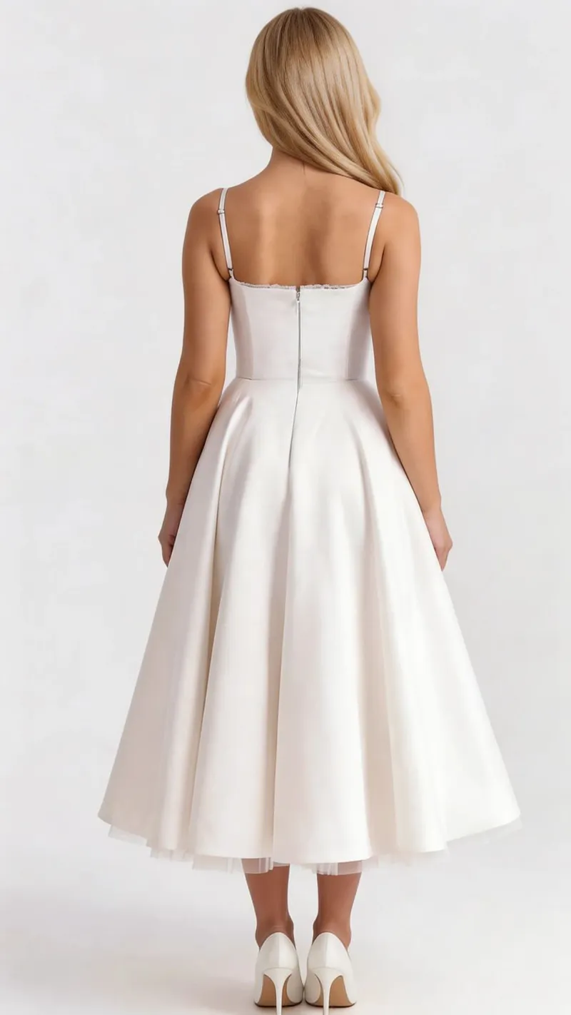 Selene Sweetheart Midi Dress - White