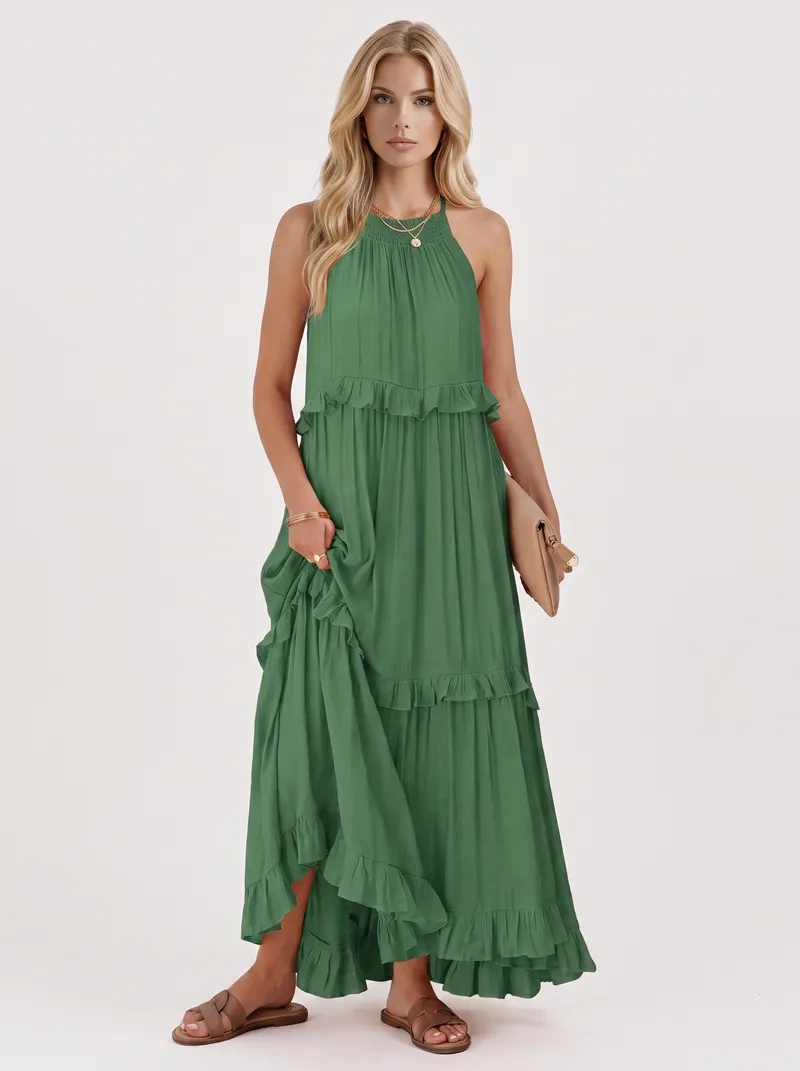 Thea Tiered Maxi Dress - Green