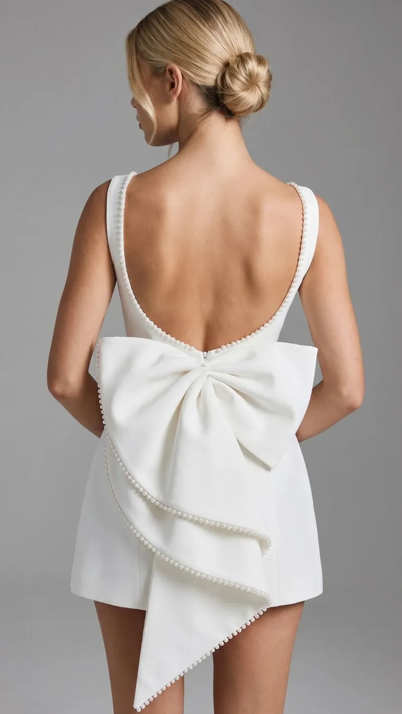 Jocelyn Backless Pearl Mini Dress - White