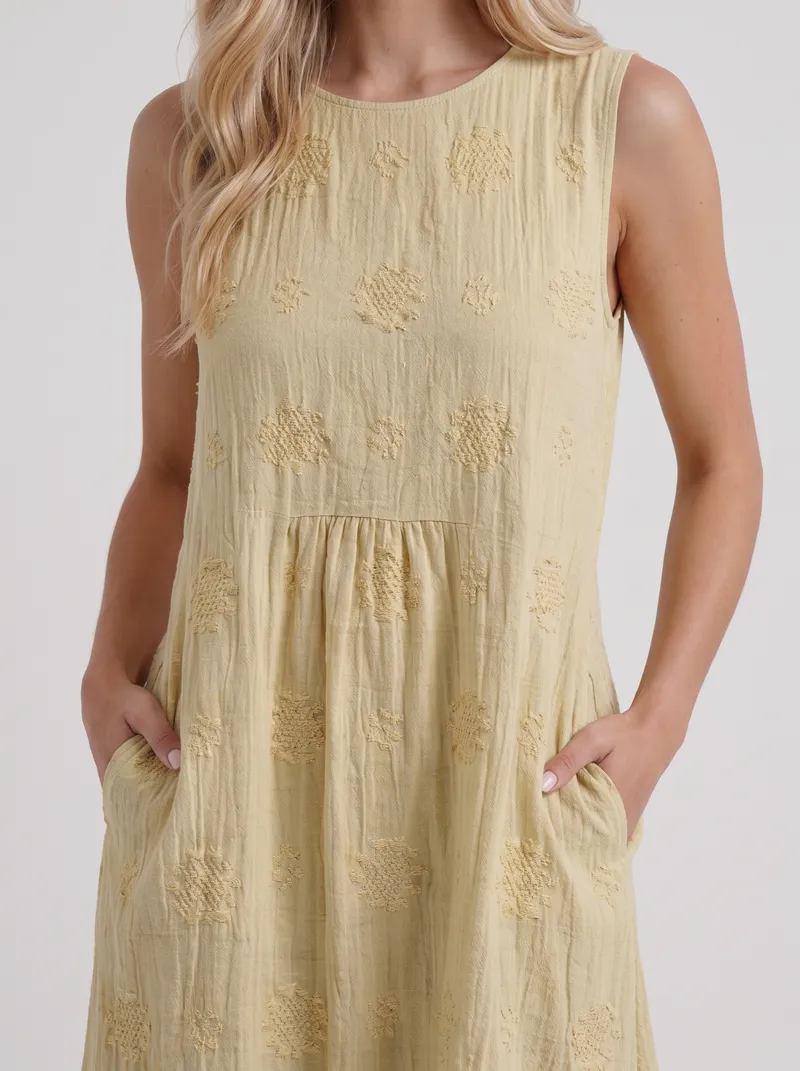 Elin Embroidered Midi Dress - Light Yellow