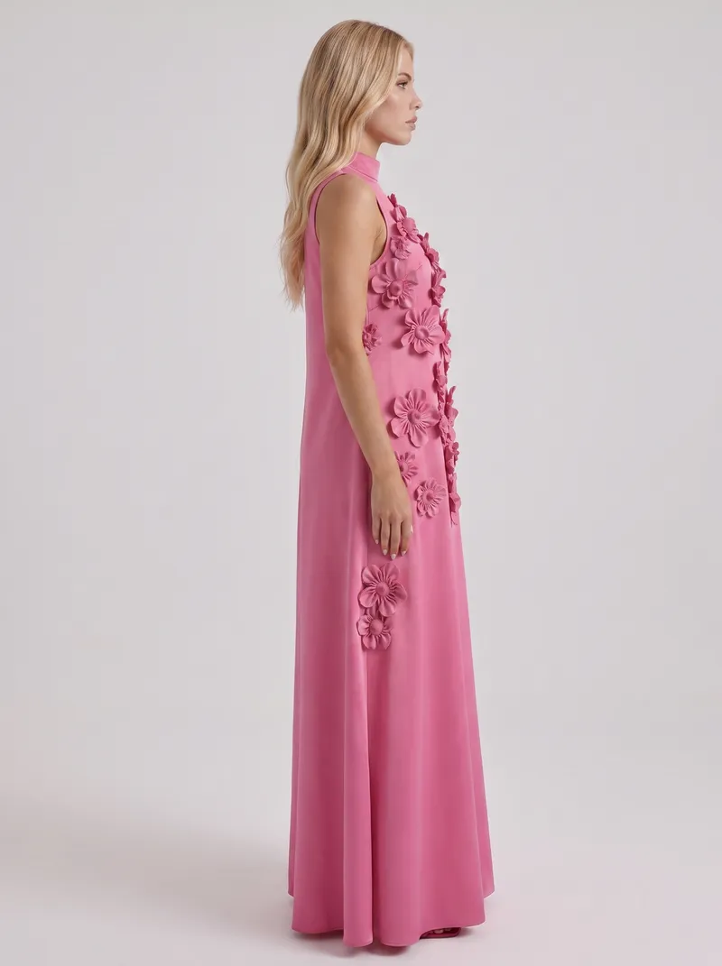 Rosalie Applique Maxi Dress - Dark Pink
