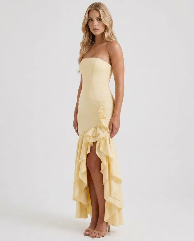 Eloise Ruffle Maxi Dress - Lemon