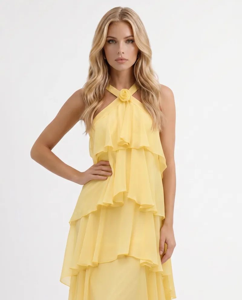 Felicia Tiered Maxi Dress - Yellow