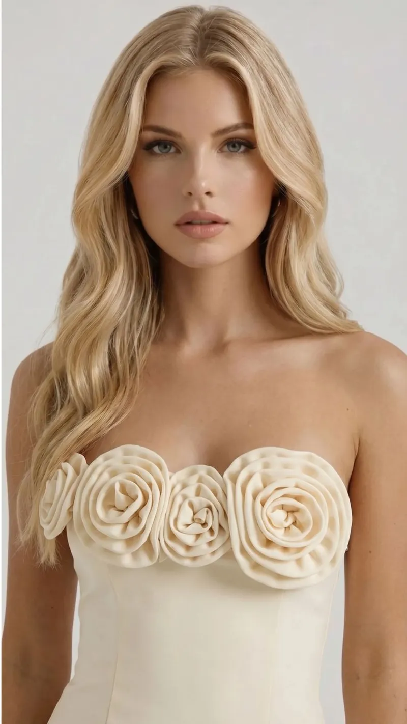 Hailey Strapless Rose Mini Dress - Yellow