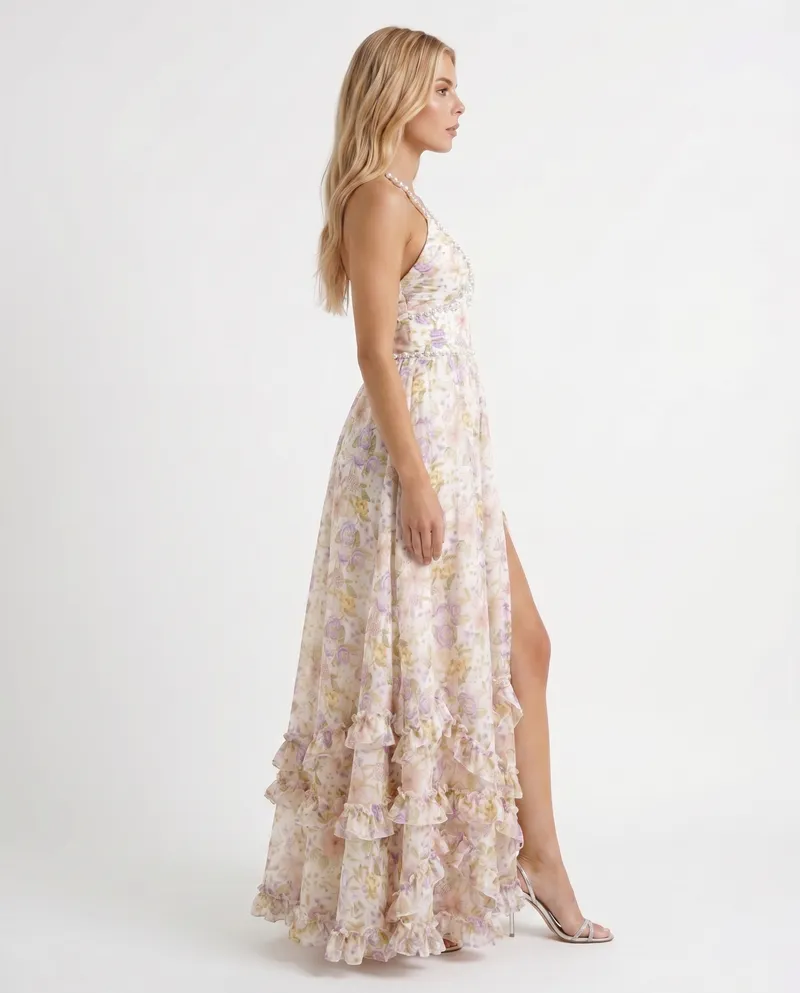 Bianca Ruffle Maxi Dress - Champagne Meadow