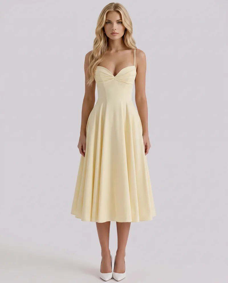 Solana Sweetheart Midi Dress - Yellow