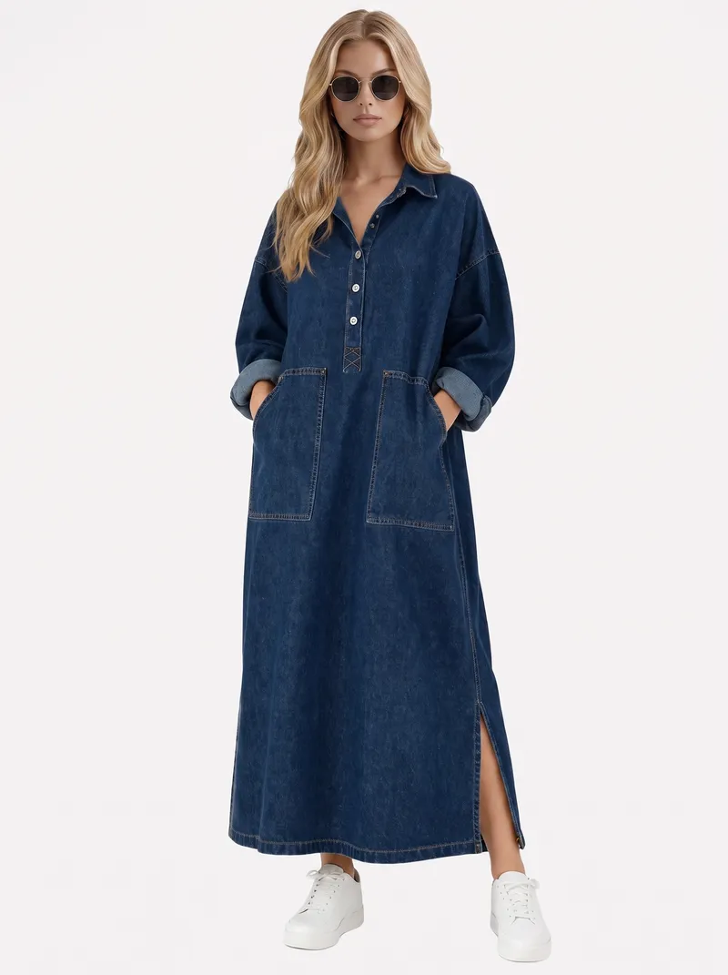 Goldie Denim Maxi Dress - Blue