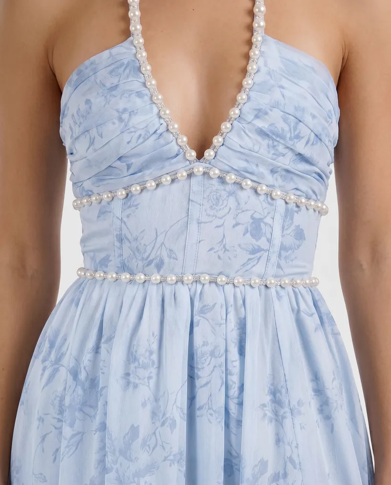 Bianca Ruffle Maxi Dress - Sky Whisper