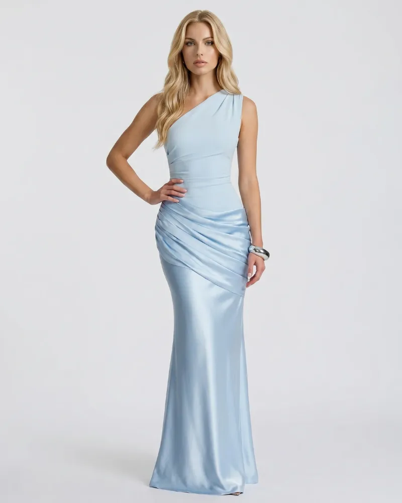 Noelle Draped Maxi Dress - Light Blue