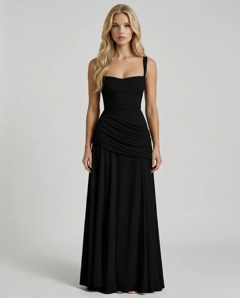 Charlotte Ruched Maxi Dress - Black
