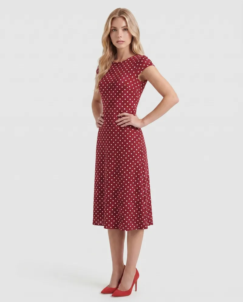 Greer Polka Dot Midi Dress - Burgundy