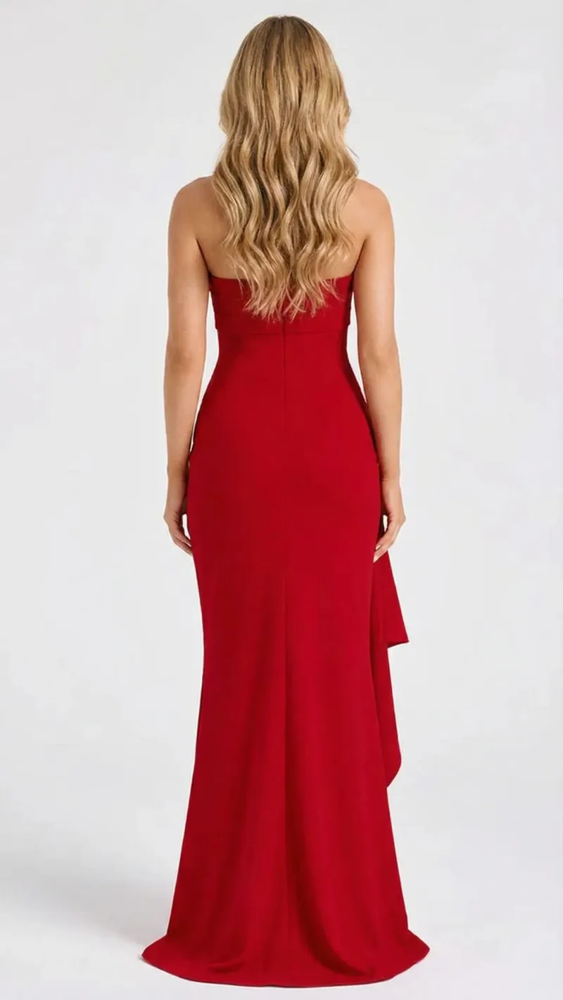 Valentina Ruched Maxi Dress - Red