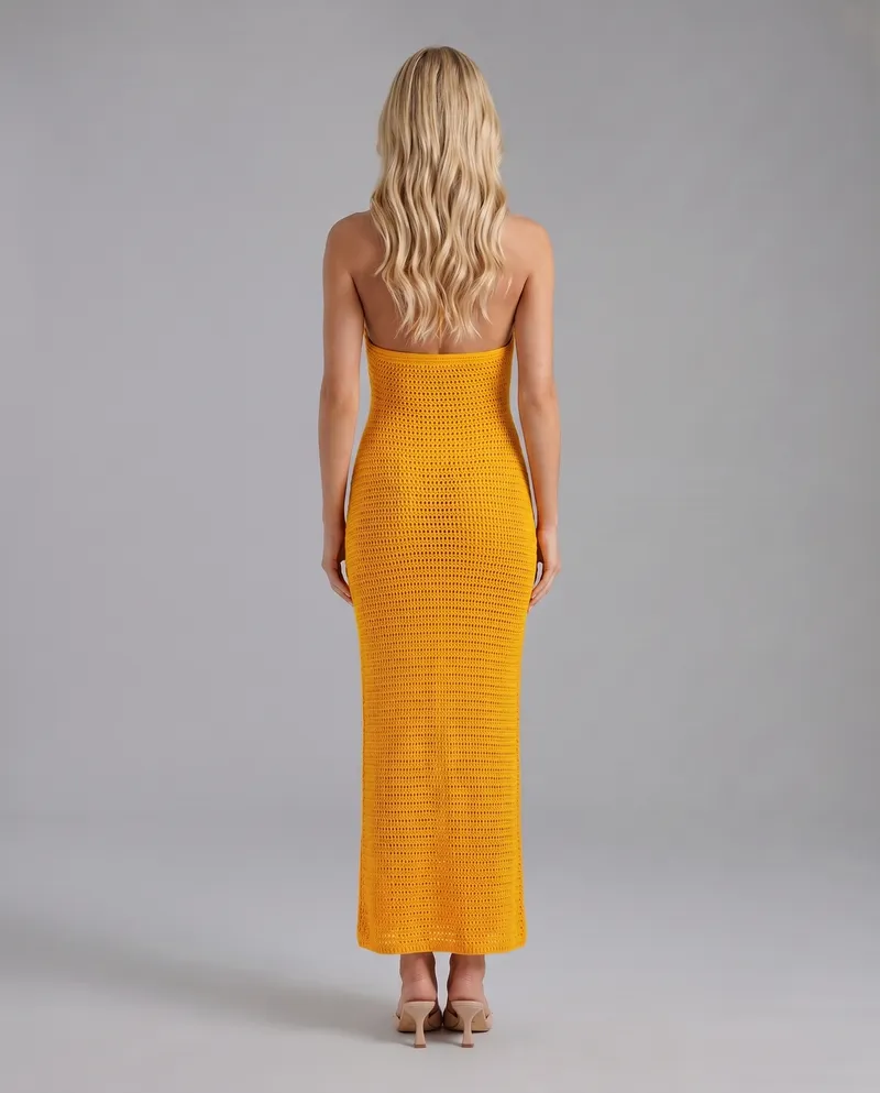Kyla Crochet Halter Maxi Dress - Orange
