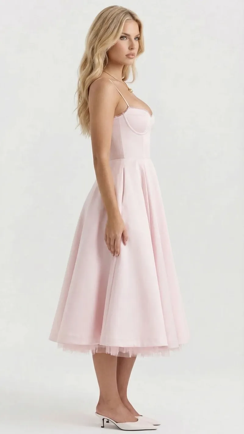 Selene Sweetheart Midi Dress - Pink