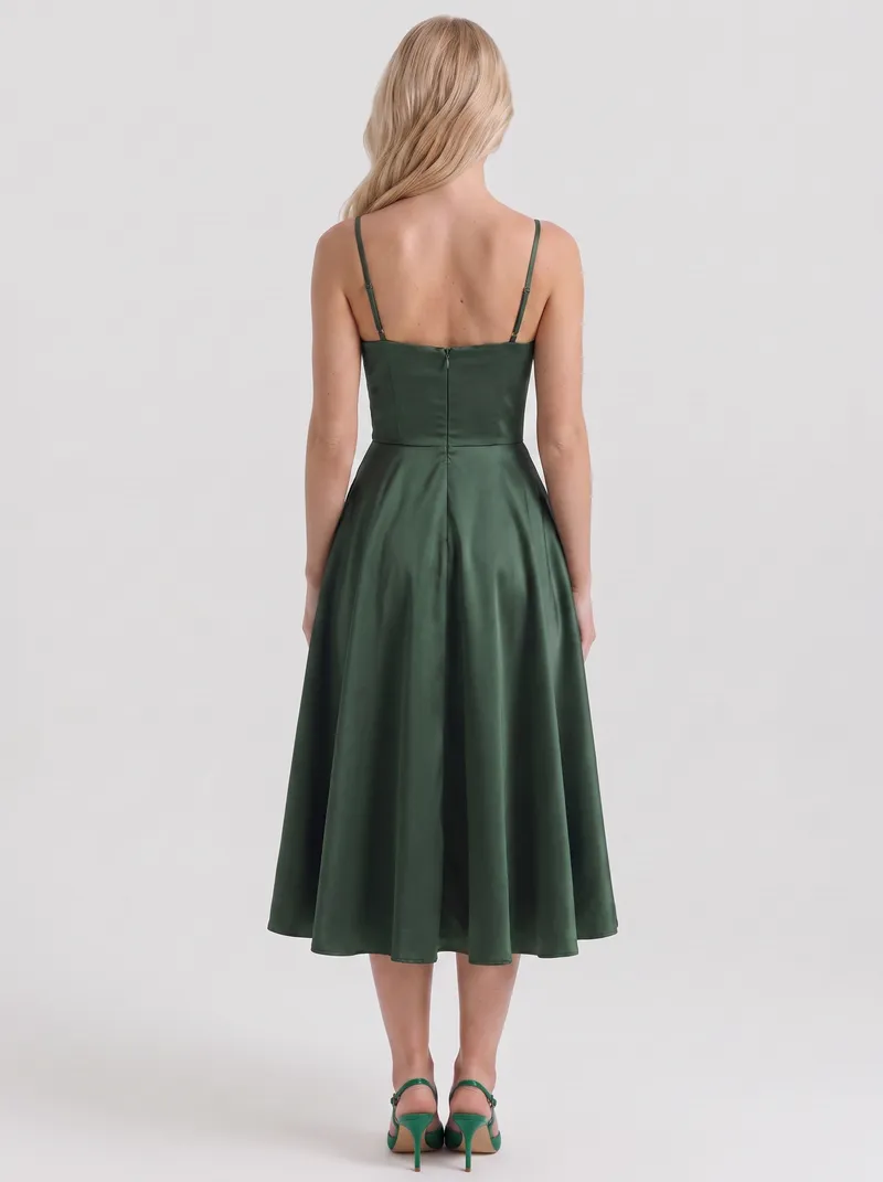 Estelle Sweetheart Corset Midi Dress - Forest Green