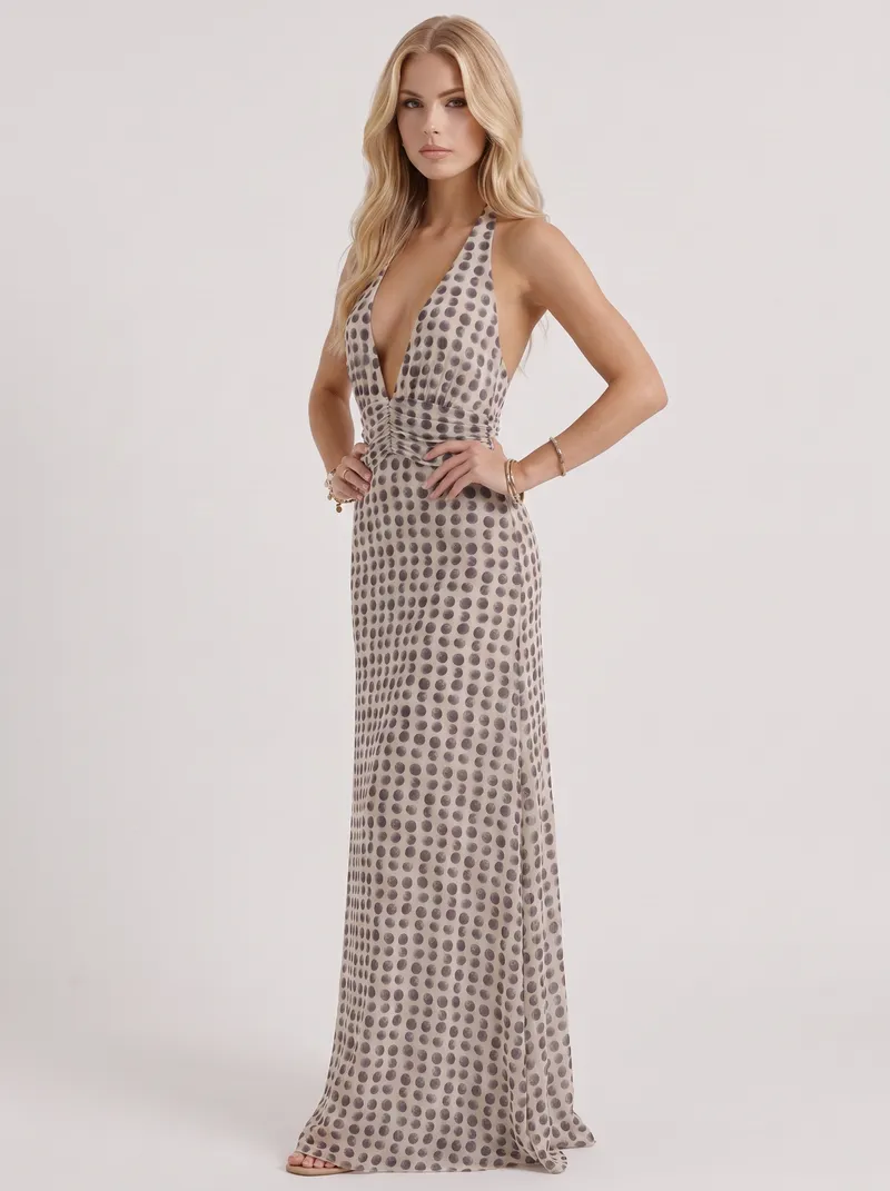 Ellery Polka Dot Chiffon Puff Sleeve Maxi Dress - Cream