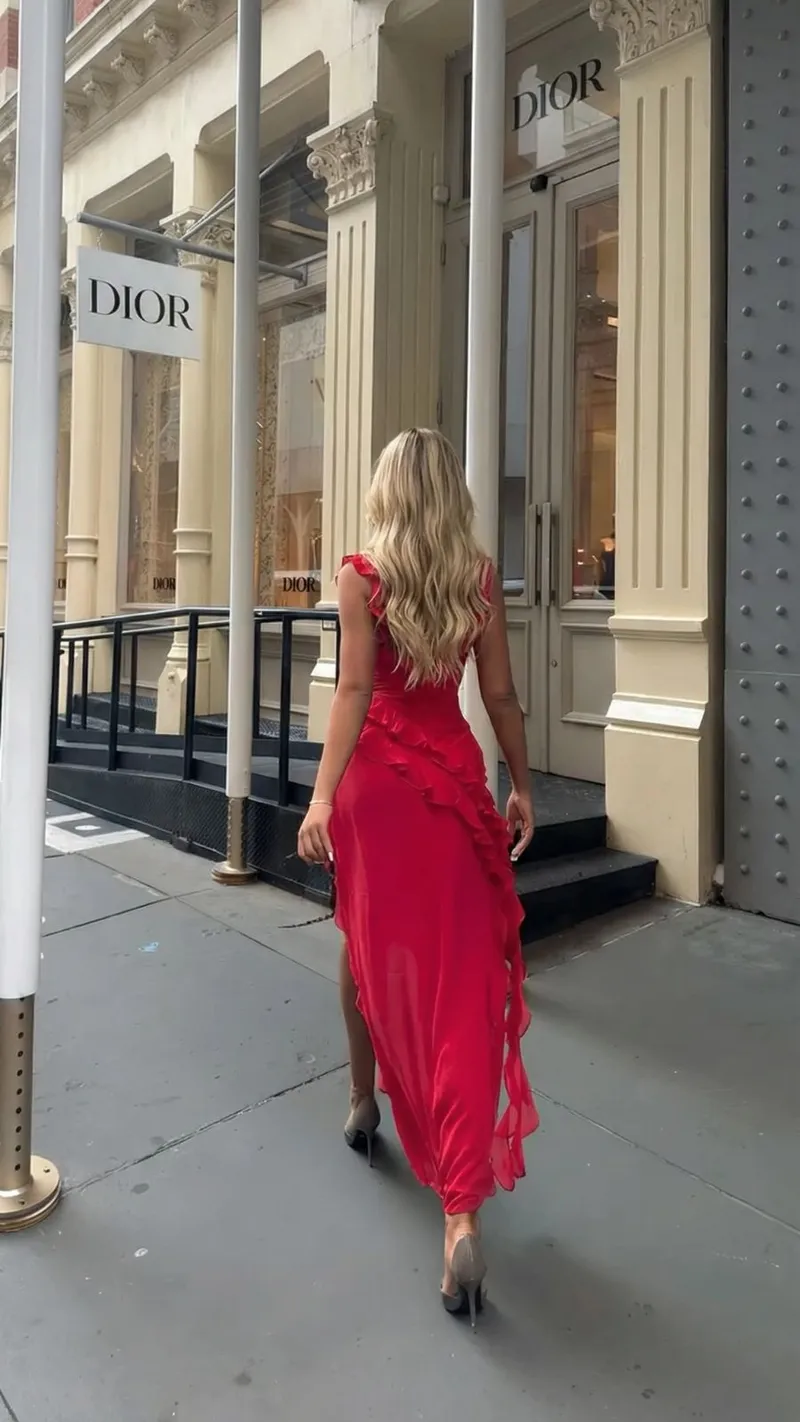 Scarlet Ruffle Maxi Dress - Red
