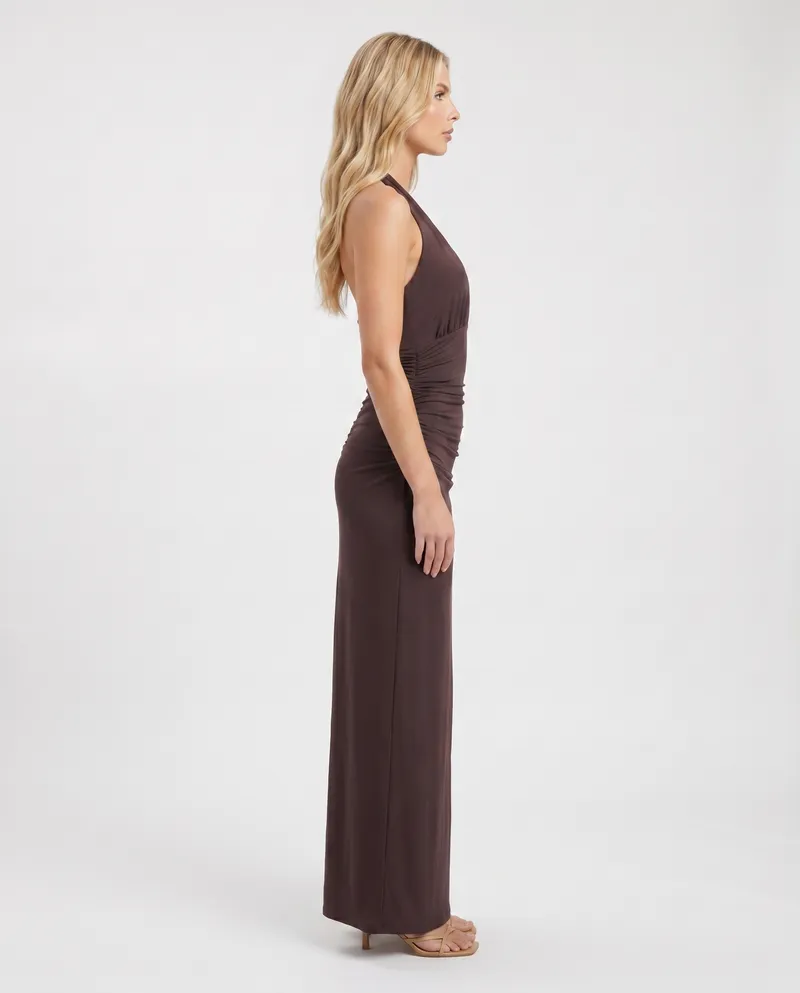 Megan Plunge Maxi Dress - Brown