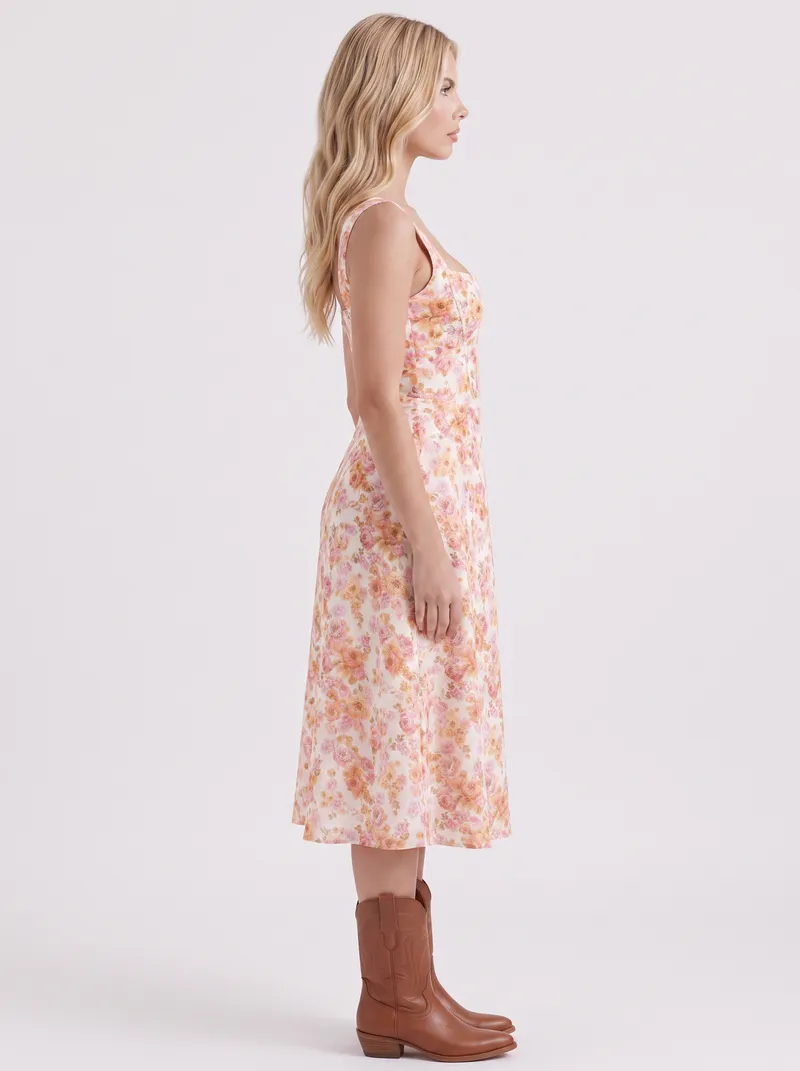 Cosette Floral Midi Dress - Pink