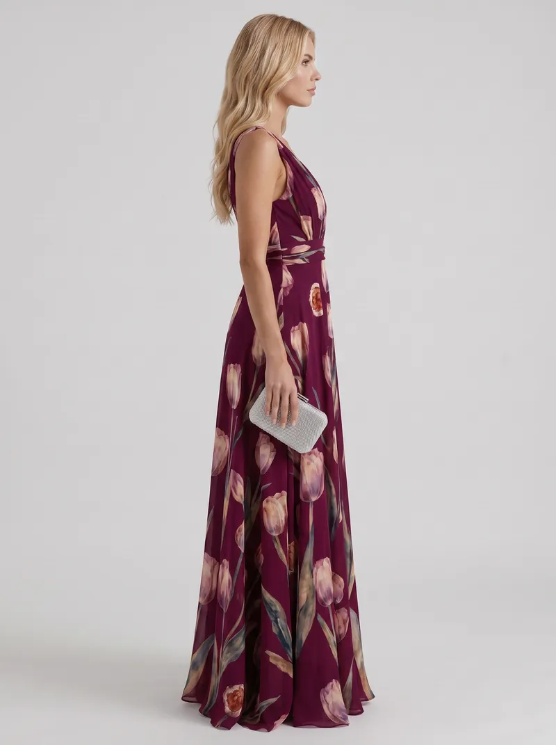 Fleur Floral Maxi Dress - Burgundy
