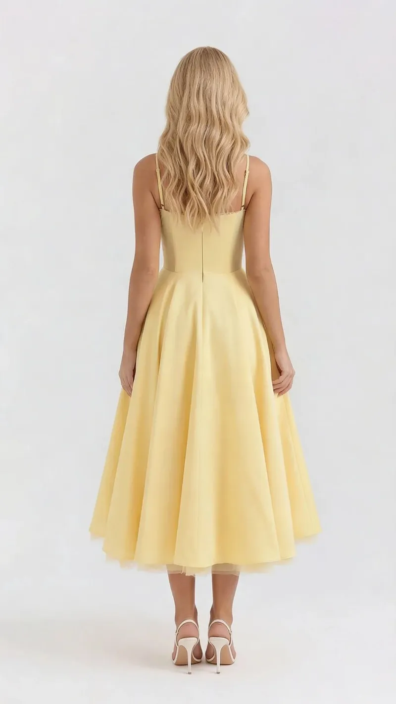 Selene Sweetheart Midi Dress - Yellow