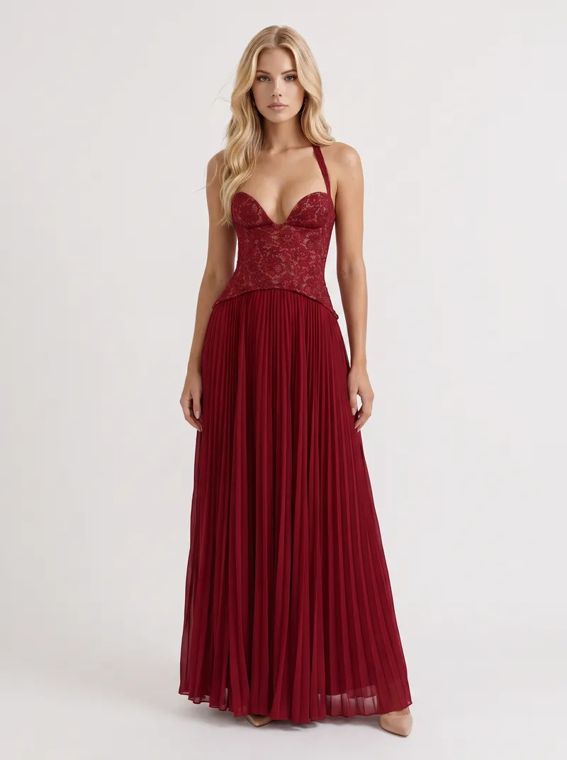 Anneliese Lace Maxi Dress - Red