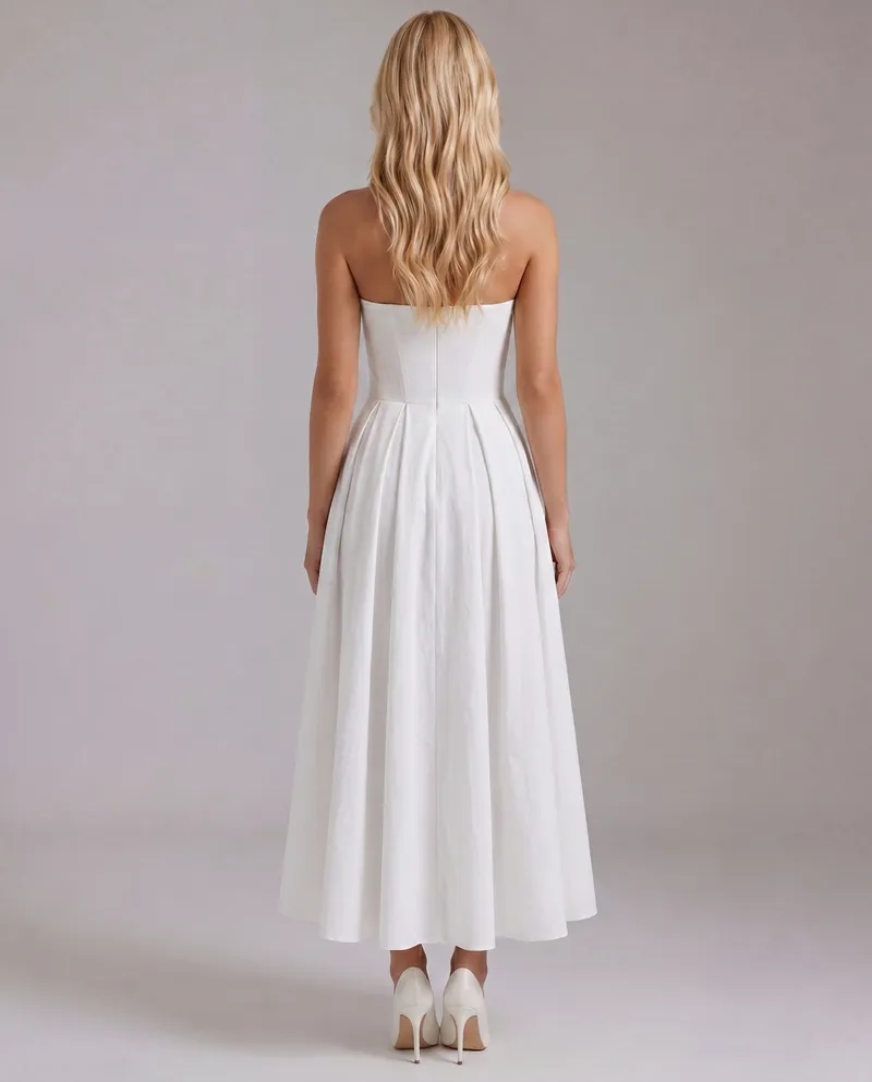 Juliana Strapless Midi Dress - White