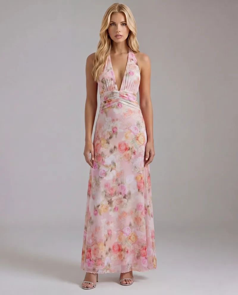 Sarah Plunge Maxi Dress - Pink