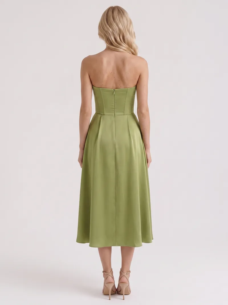 Hazel Sweetheart Midi Dress - Green
